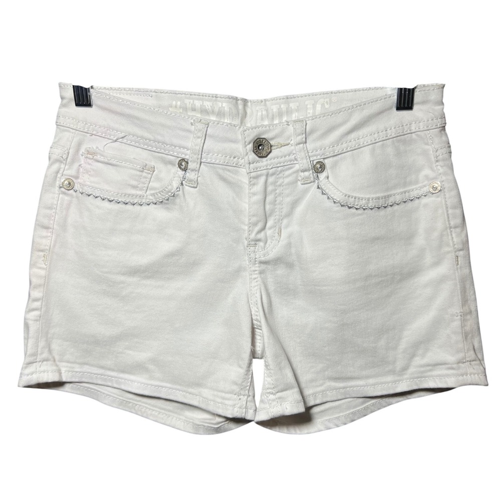 Hydraulic Lola Curvy White Denim Shorts Embroidered Rhinestone Pockets Size 7/8